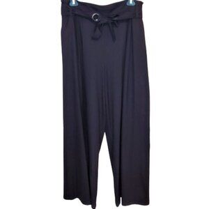 Max & Co Max Mara Paper Bag Wide Leg Trouser Size 6 Black High Waist Belt